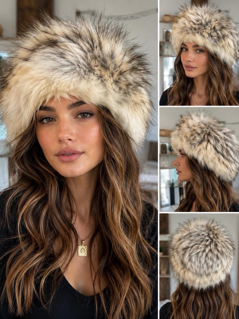 Donna Salyers Fabulous Furs Faux Fur Cossack Russian Winter Hat NWT